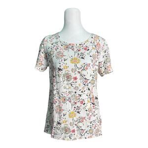 Peruvian Connection Womens Pima Cotton Floral Tee Boho Cottagecore Top Size XS